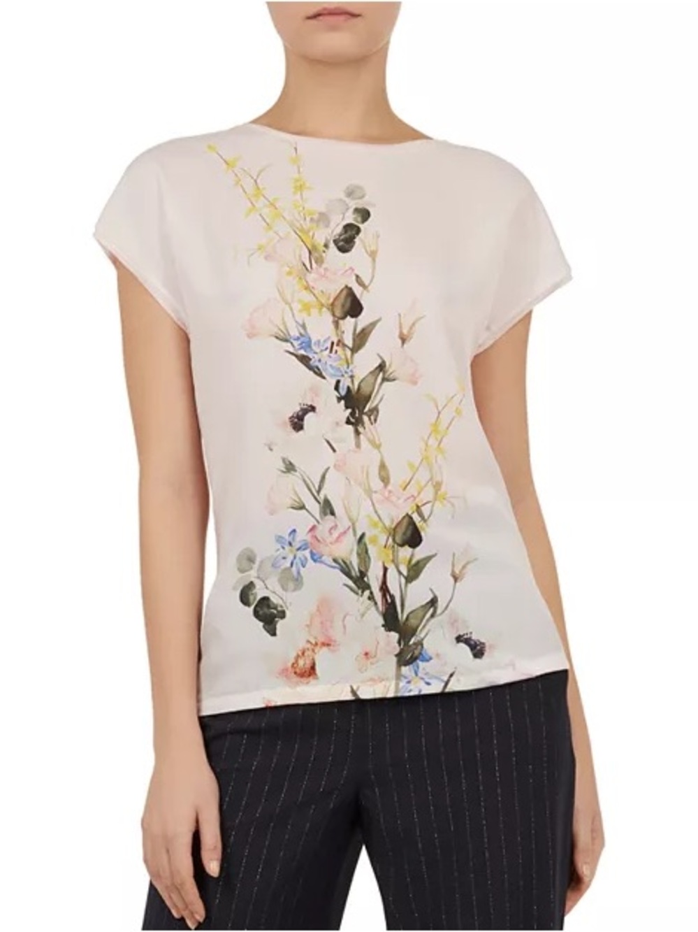 TED BAKER Womens Selmaa Elegant Woven Front T-Shirt Size 3 Floral Pink